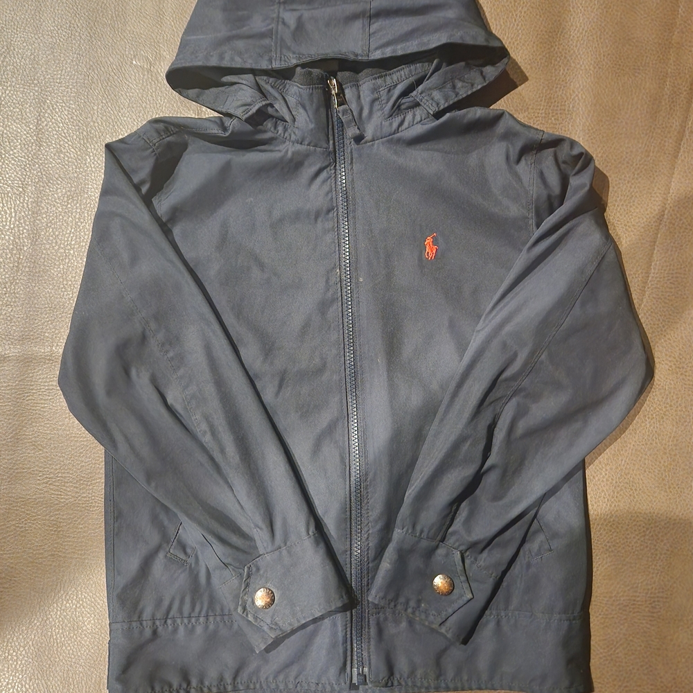 Ralph Lauren Dark Navy Blue Kids Water Repellant Coat with Hood, Size 8.